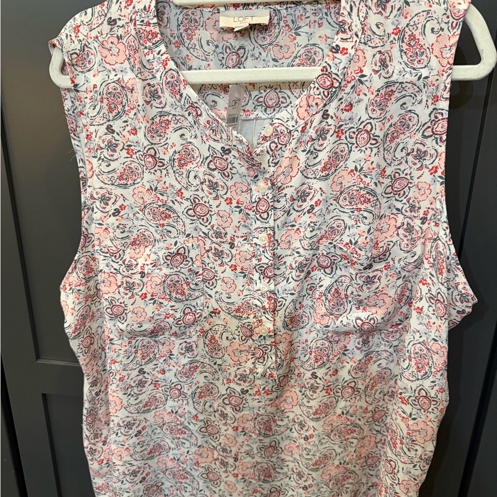 LOFT Sleeveless Floral Blouse - Pink and White